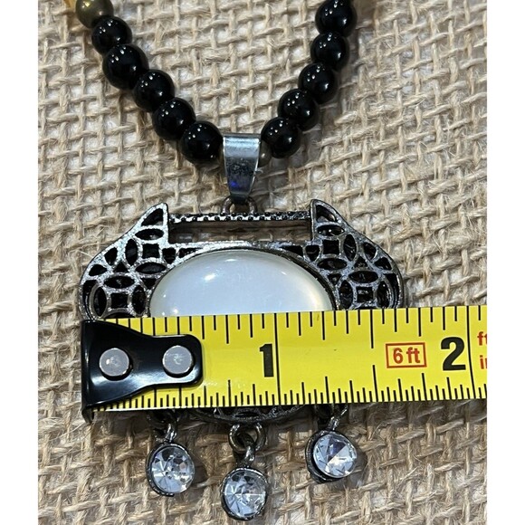 Long Beaded Pendant Necklace Mixed Genuine Tested Stones Silver Tone 28in - Picture 5 of 7